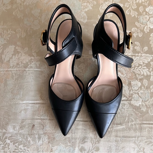 EUC Coach Black Leather Heels with Gold Buckle - Picture 2 of 16